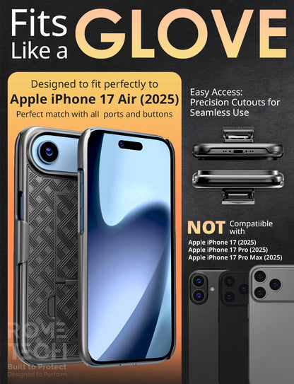 Heavy-Duty Holster Belt Clip Case for iPhone 17 Pro Max, 17 Pro & 17 Air - Rugged Protection with Built-in Kickstand