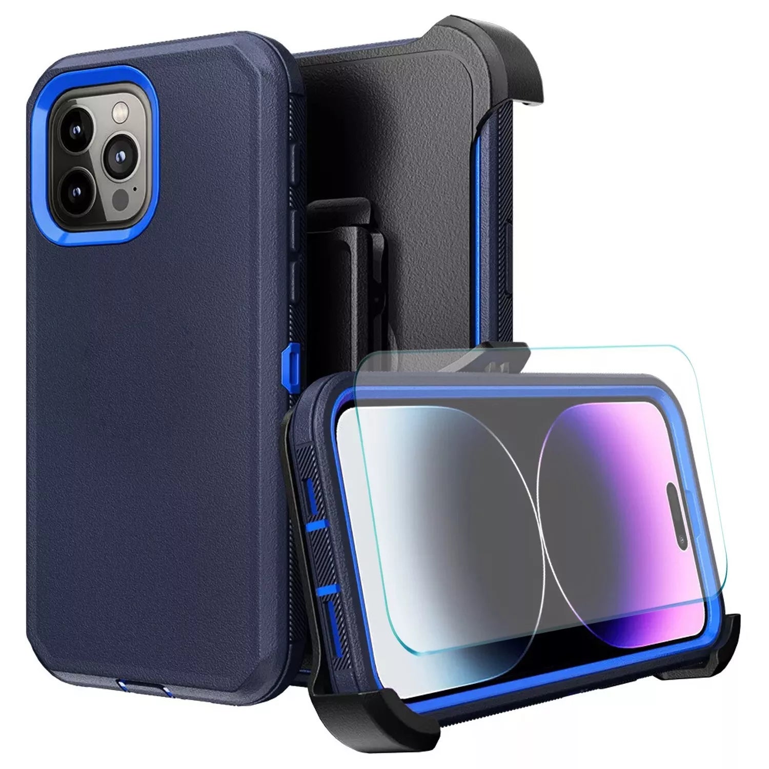 For iPhone 16 Pro Max Case 15 14 13 Phone Cover Shockproof Holster Screen Glass