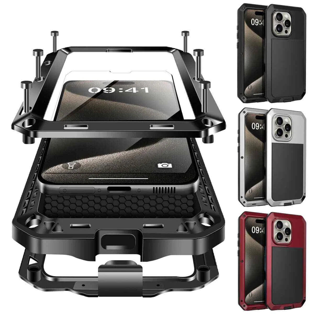 Heavy Duty Protection Armor Metal Case for iPhone 16e 16 15 14 13 12 11 Pro Max