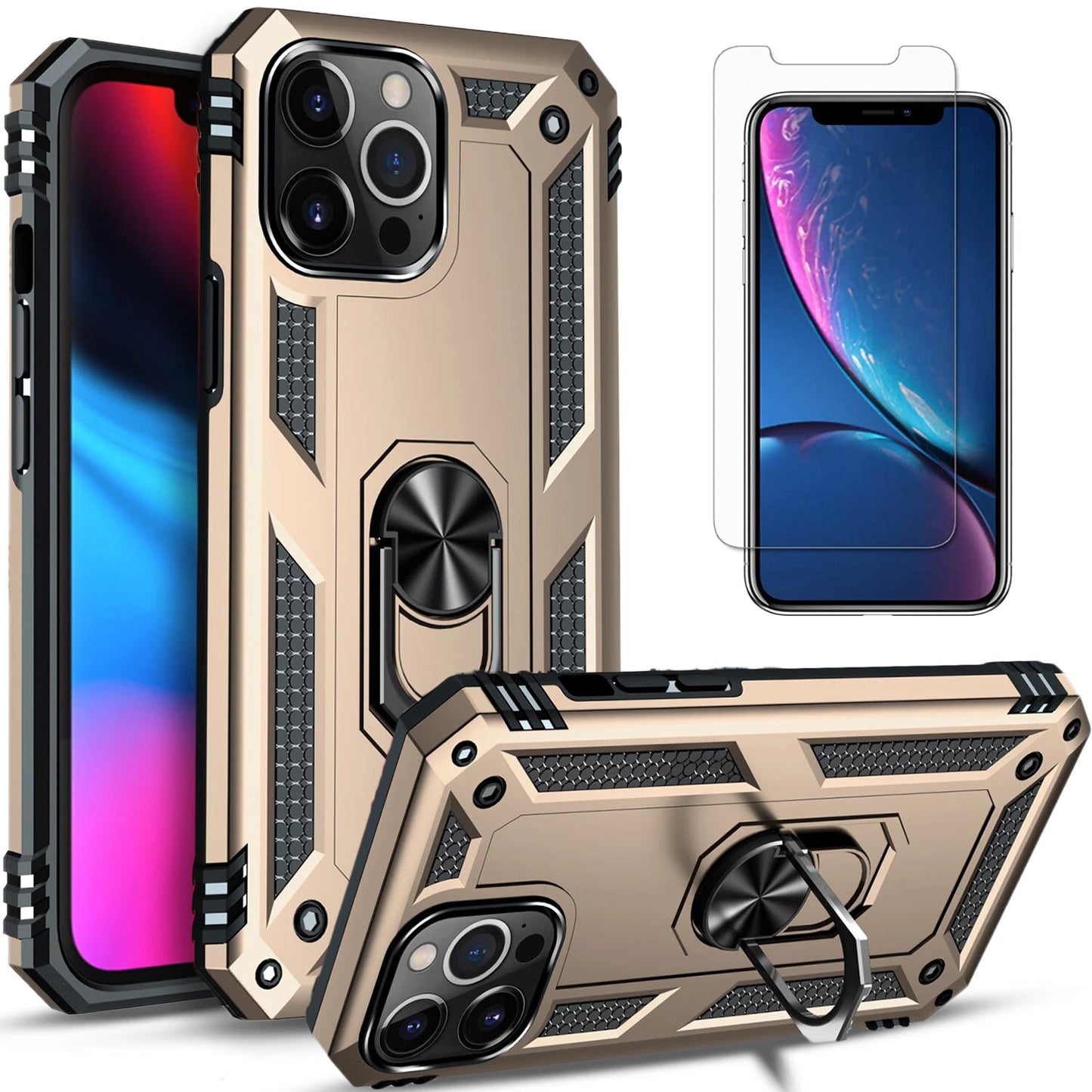 For iPhone 12 Case /12 Pro Max/Mini/ Phone Cover Shockproof Stand + Glass Screen