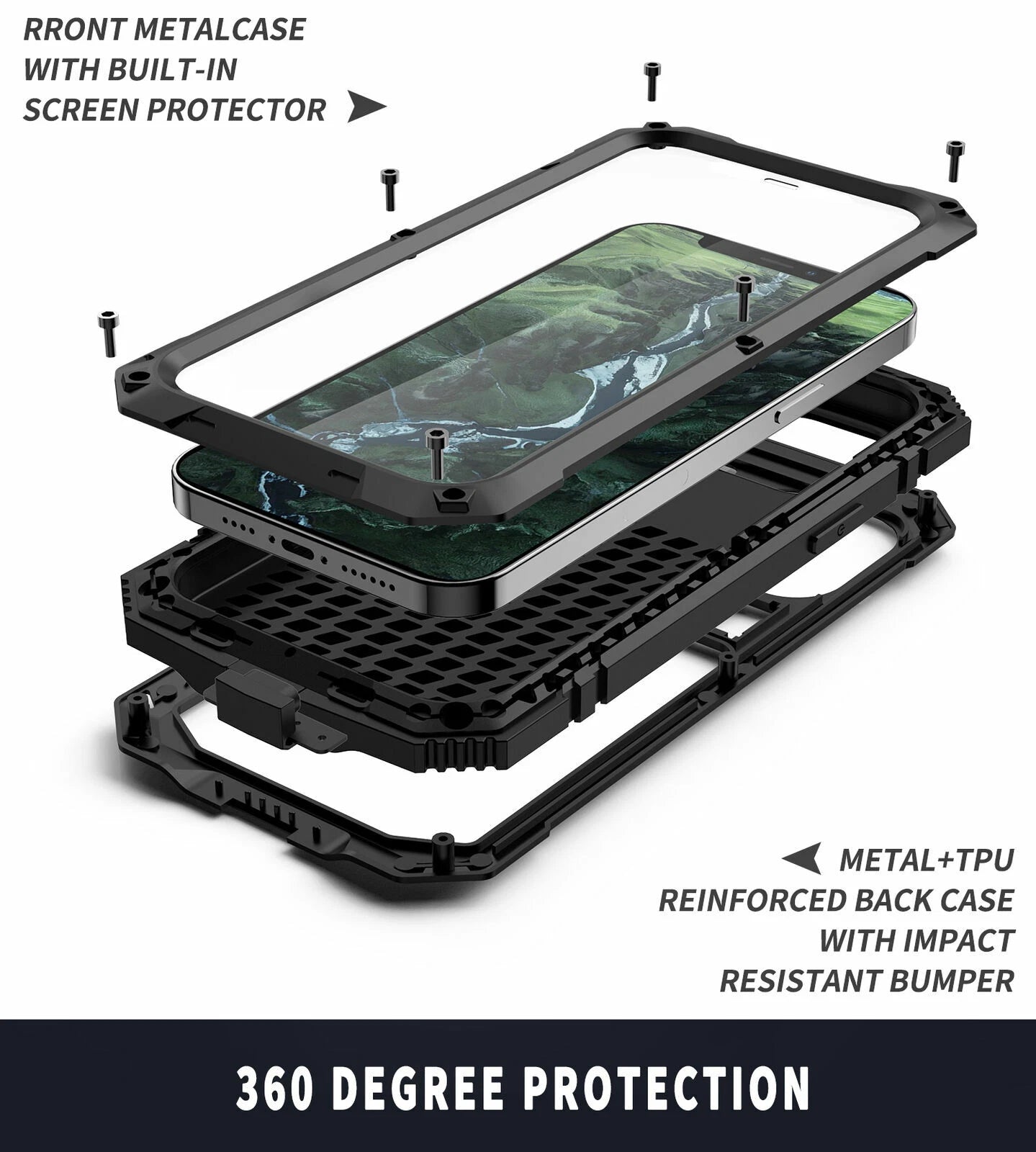 Heavy Duty Armor Metal Screen Glass Stand Case for iPhone 17 Pro Max 16 15 14 13