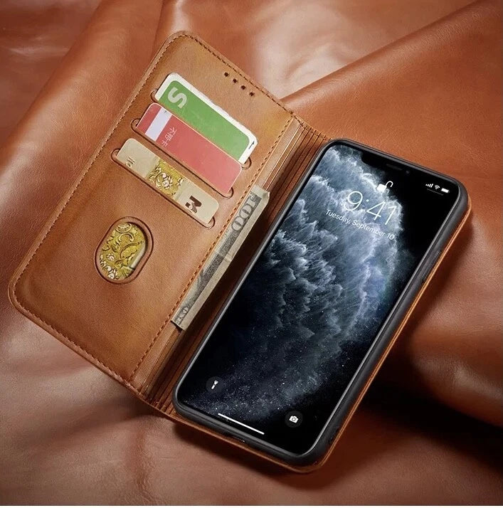 For iPhone 17 16 15 14 13 12 Plus Pro Max Air Leather Magnetic Flip Wallet Case