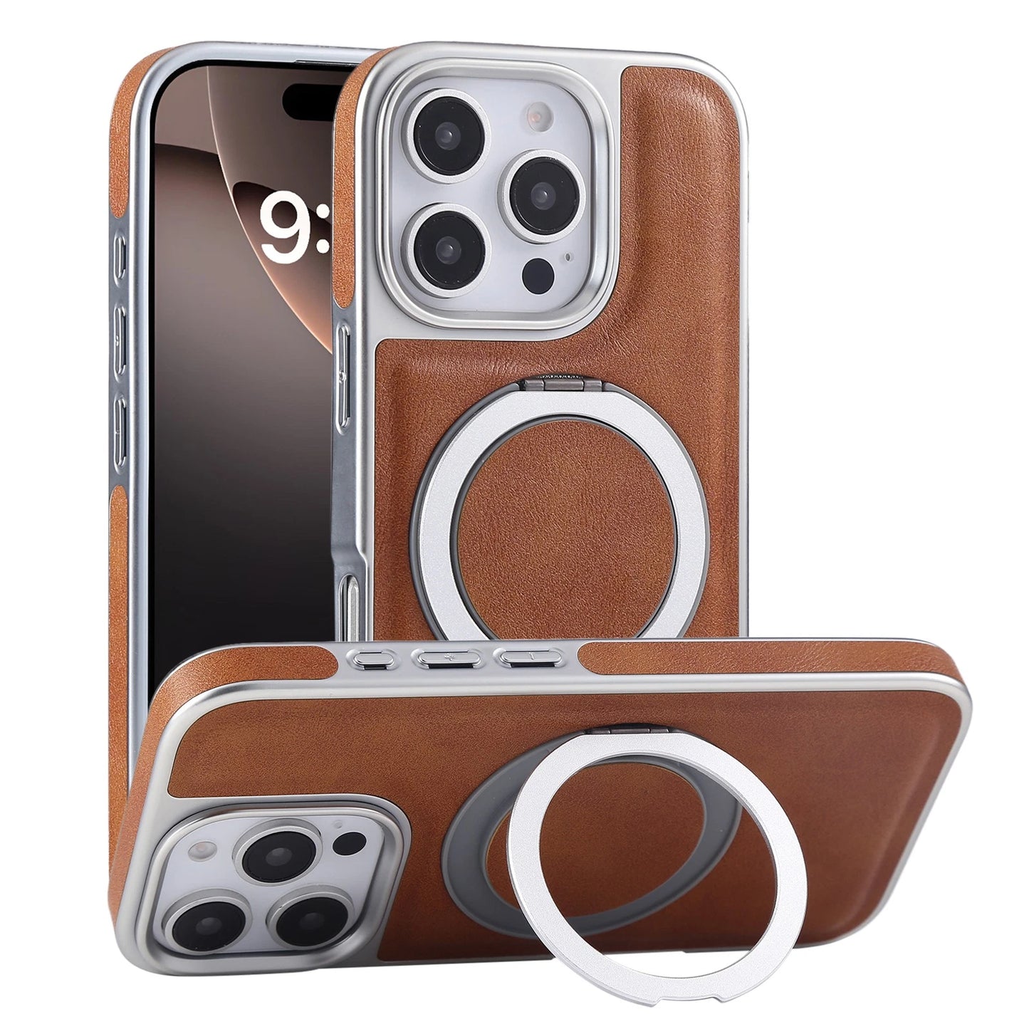 For iPhone 17 Pro Max 16 15 14 13 Shockproof PU Leather Magnetic Ring Stand Case