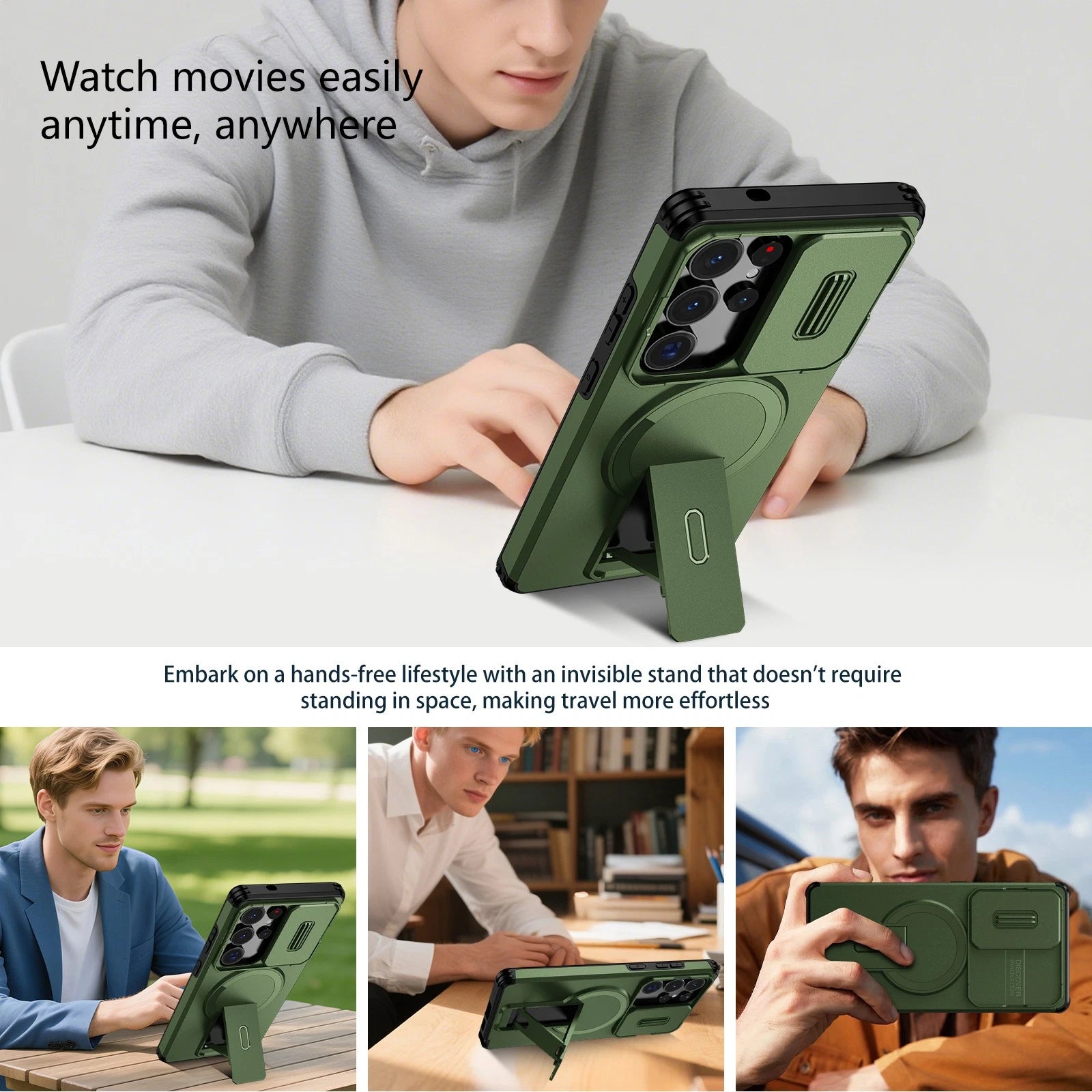 For Samsung Galaxy S25FE S24 S25 Ultra Shockproof Mag Safe Stand Slide Lens Case