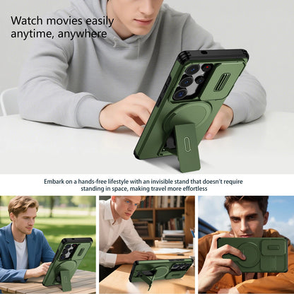 For Samsung Galaxy S25FE S24 S25 Ultra Shockproof Mag Safe Stand Slide Lens Case