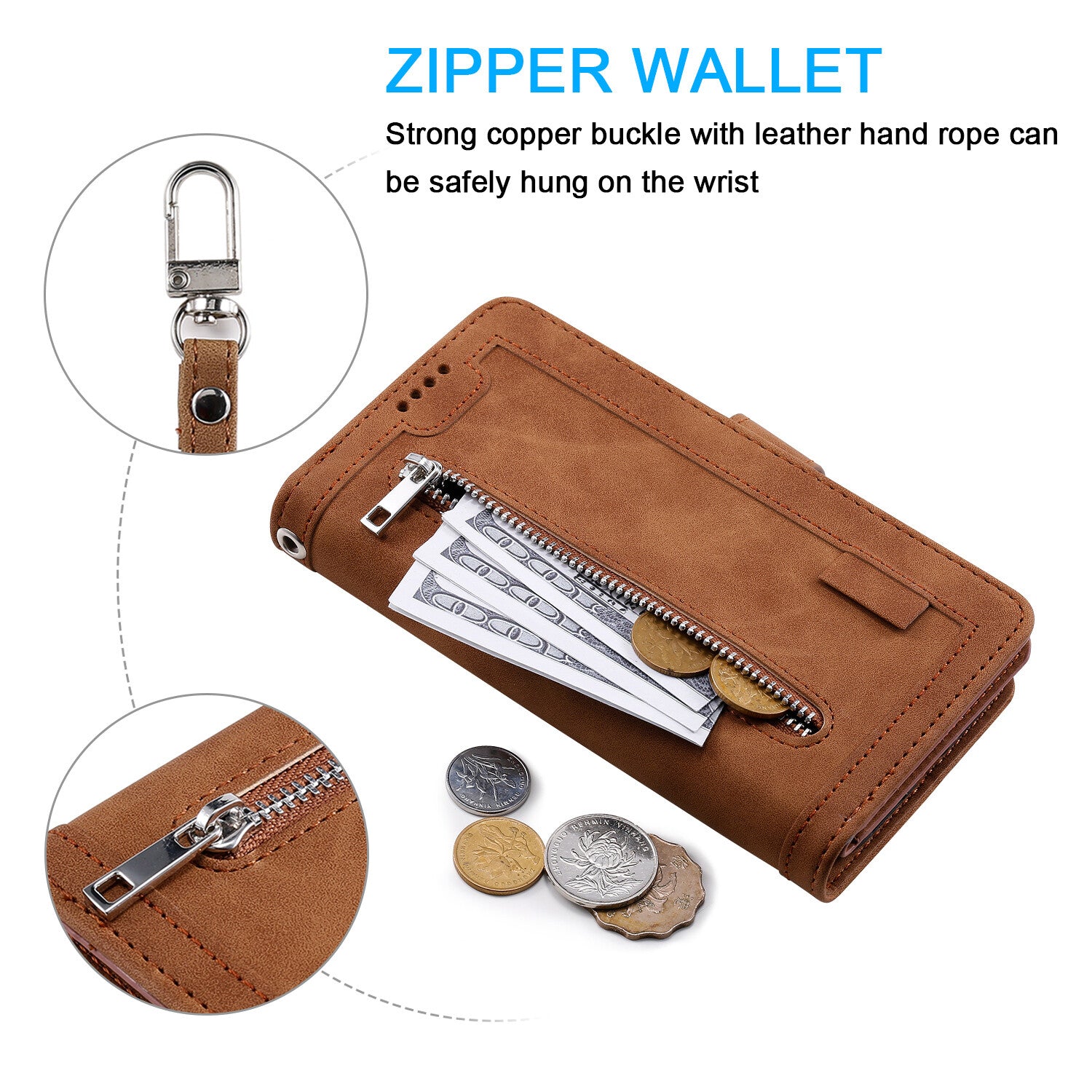 Zipper Leather Wallet Case For Samsung Galaxy S25 S24 S23 S22 Ultra Plus S21 S20