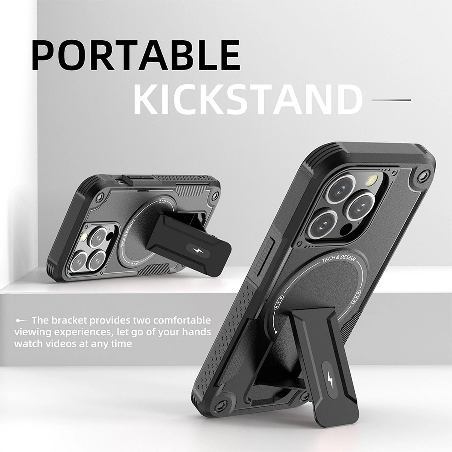 For iPhone 17 16 Pro Max 15 14 13 12 11 Heavy Duty Rugged Magnetic Case + Stand