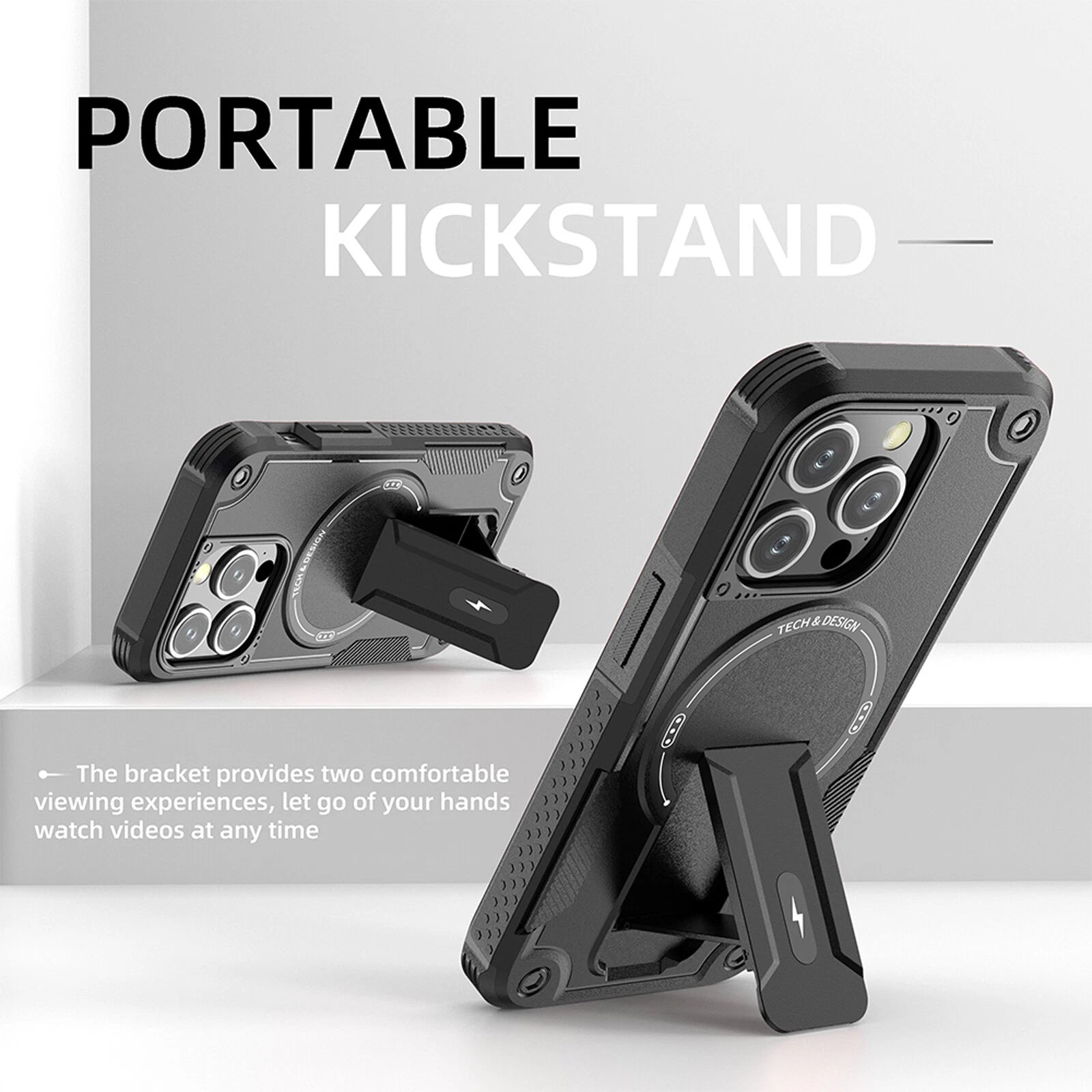 For iPhone 17 16 Pro Max 15 14 13 12 11 Heavy Duty Rugged Magnetic Case + Stand