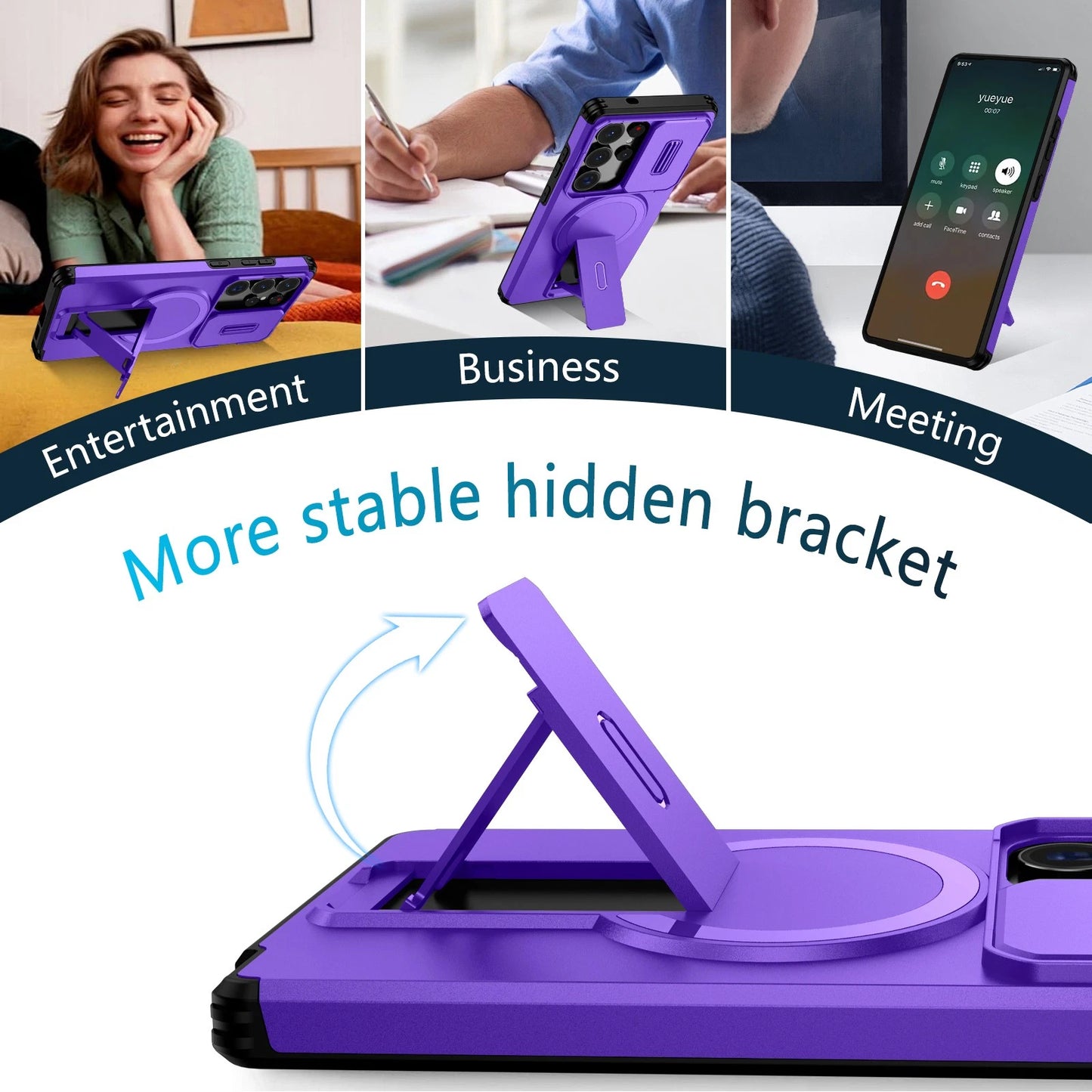 For Samsung Galaxy S25FE S24 S25 Ultra Shockproof Mag Safe Stand Slide Lens Case