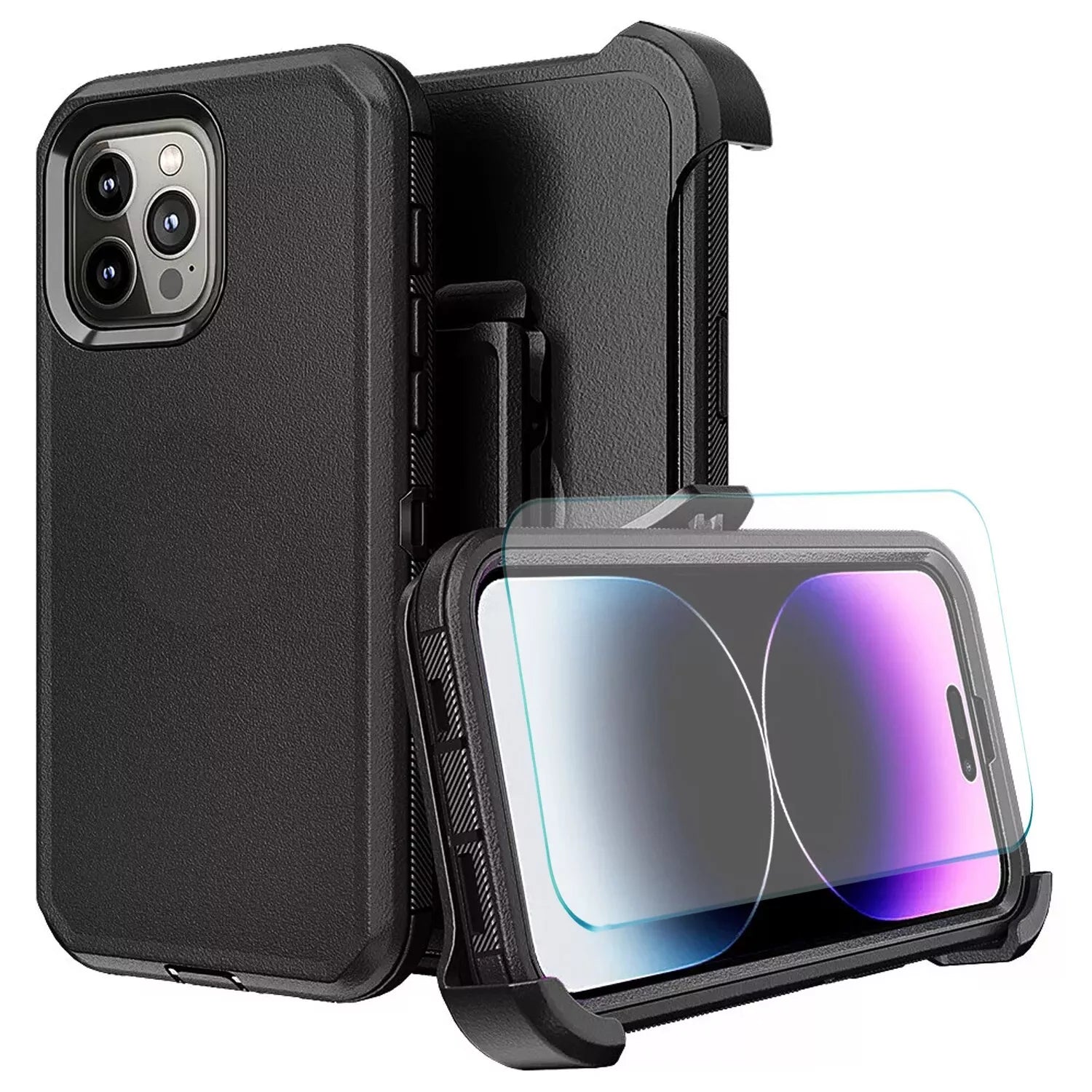 For iPhone 16 Pro Max Case 15 14 13 Phone Cover Shockproof Holster Screen Glass