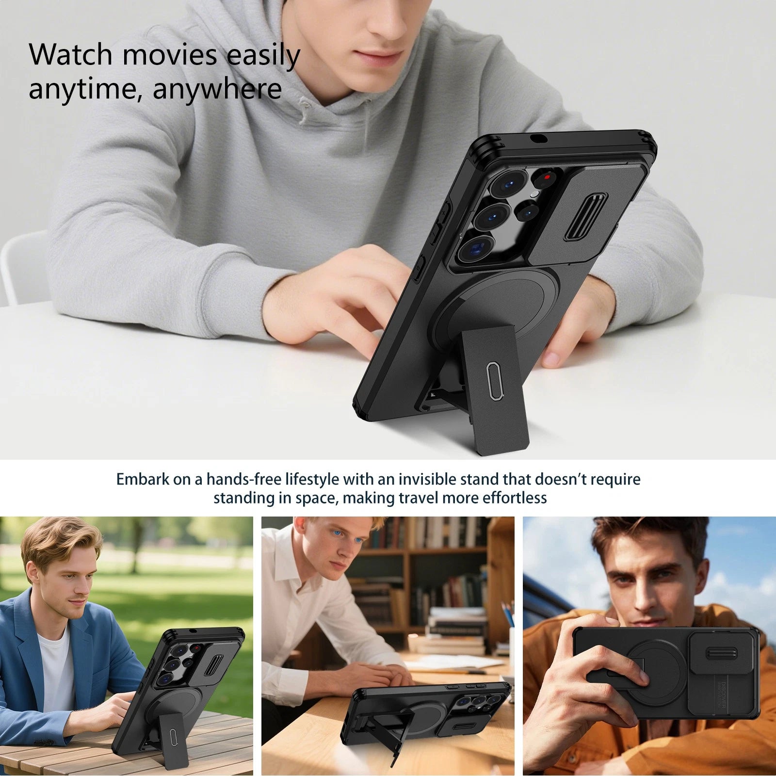 For Samsung Galaxy S25FE S24 S25 Ultra Shockproof Mag Safe Stand Slide Lens Case