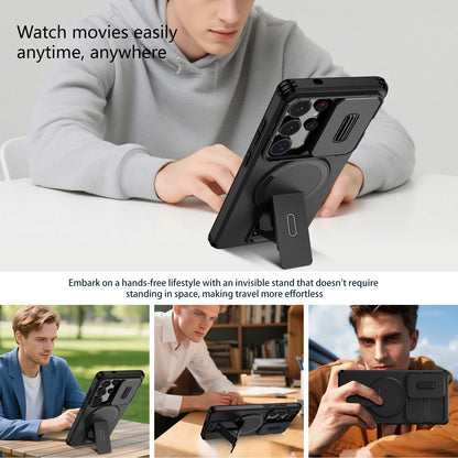 For Samsung Galaxy S25FE S24 S25 Ultra Shockproof Mag Safe Stand Slide Lens Case