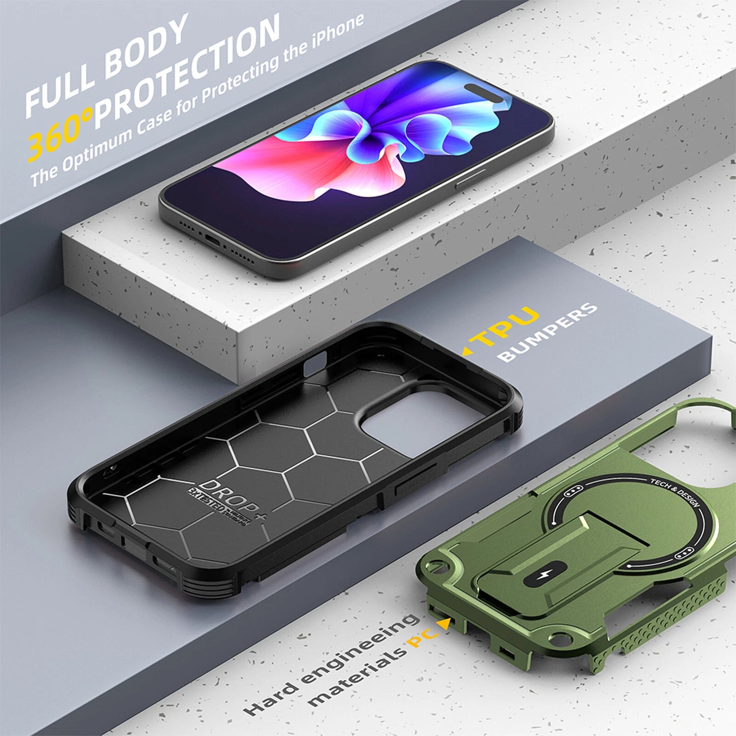 For iPhone 17 16 Pro Max 15 14 13 12 11 Heavy Duty Rugged Magnetic Case + Stand