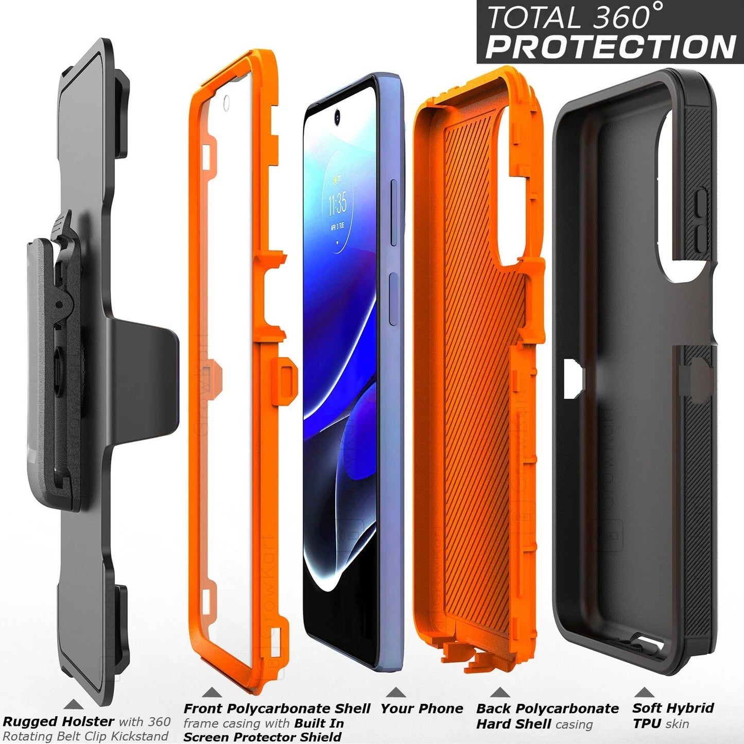 Rugged ShockProof Armor Hybrid Phone Case Cover Belt Clip Stand Screen Protector