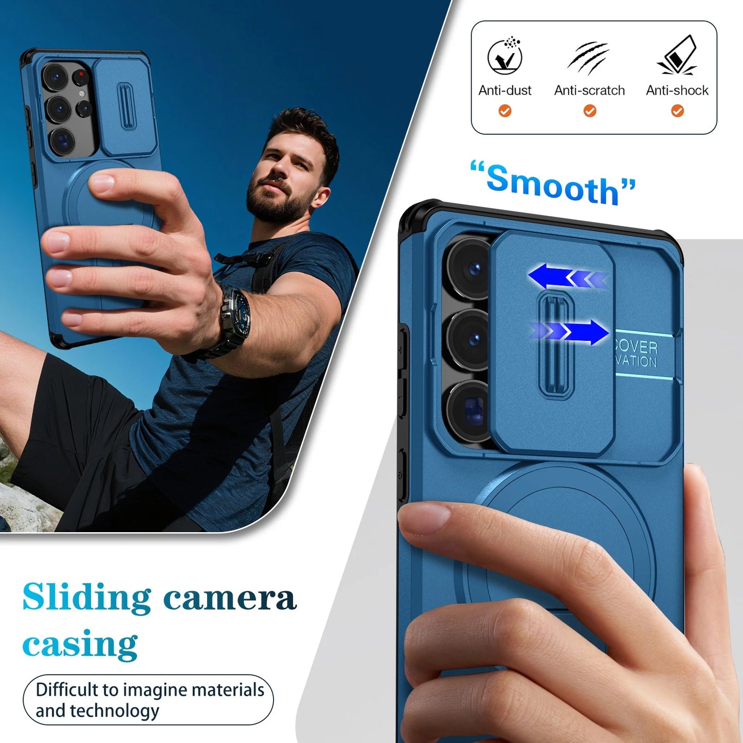 For Samsung Galaxy S25FE S24 S25 Ultra Shockproof Mag Safe Stand Slide Lens Case
