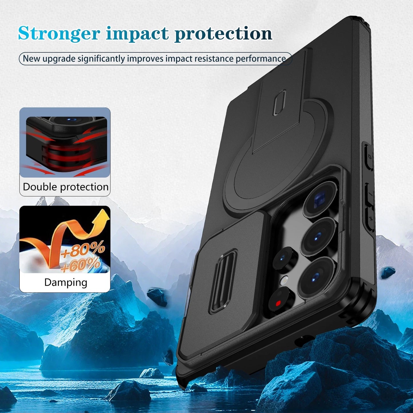 For Samsung Galaxy S25FE S24 S25 Ultra Shockproof Mag Safe Stand Slide Lens Case