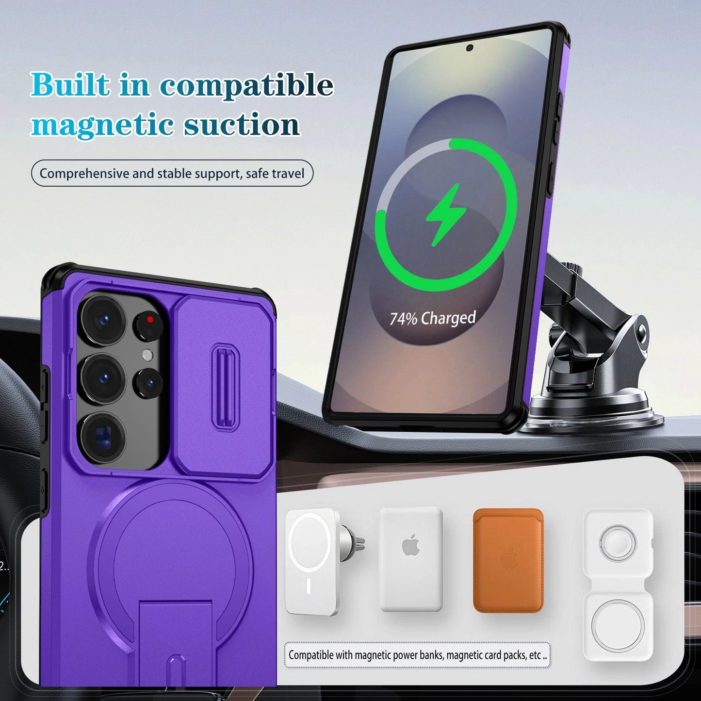 Affordable Samsung Galaxy S25 Ultra & S24 Shockproof Case - MagSafe & Stand Protection