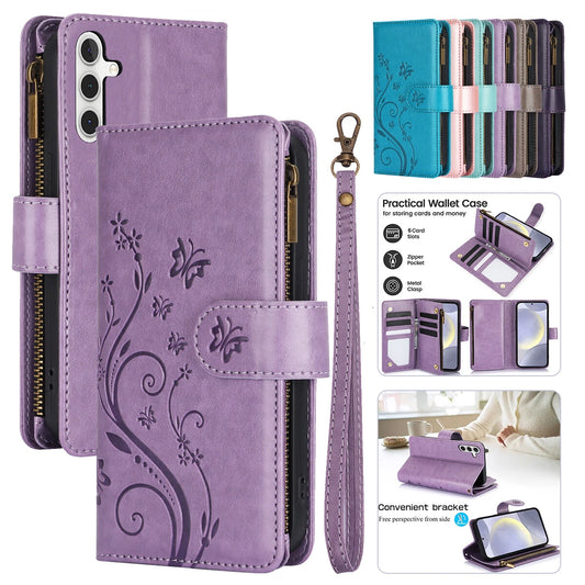 Leather Zipper Wallet Phone Case For Samsung Galaxy S25 S24 Ultra S23 S22 S21 FE