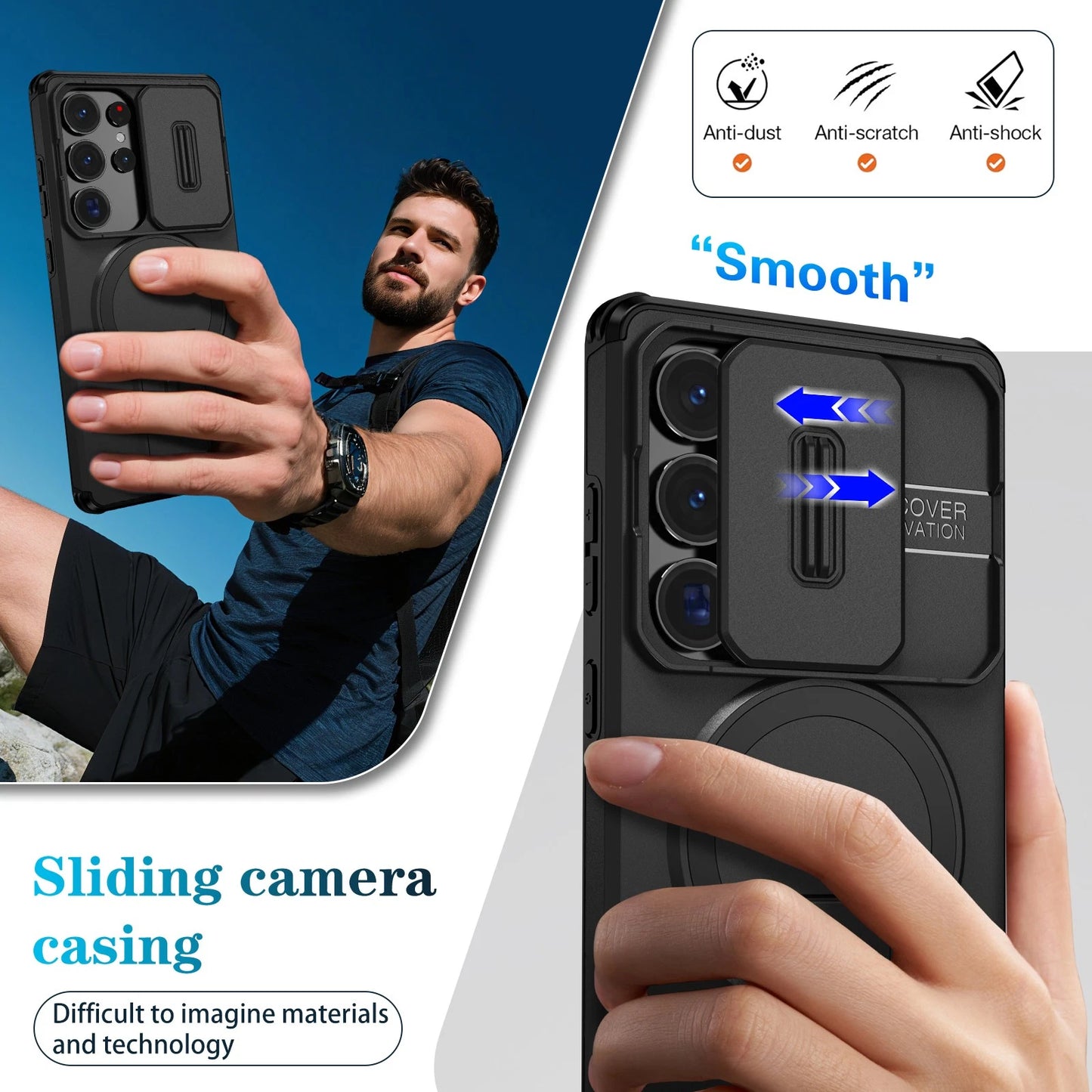 For Samsung Galaxy S25FE S24 S25 Ultra Shockproof Mag Safe Stand Slide Lens Case