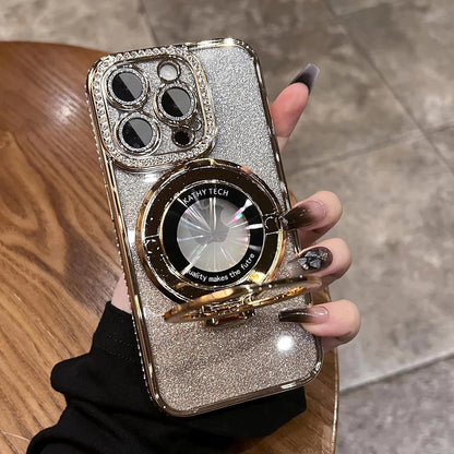For iPhone 17 16 Pro Max 15 14 13 12 11 Glitter Bling Diamond Mag Safe Ring Case