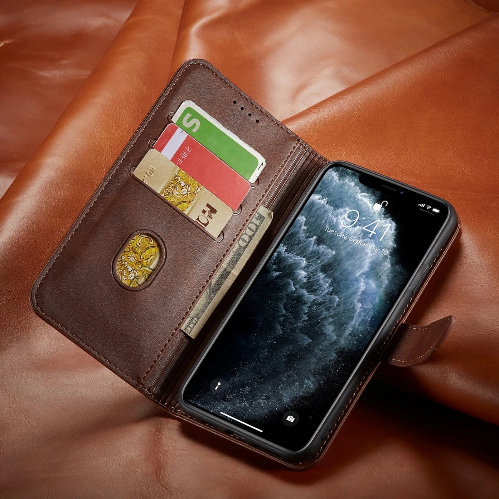 Leather Magnetic Flip Wallet Case For iPhone 17 16 15 14 Plus 13 12 Pro Max Air