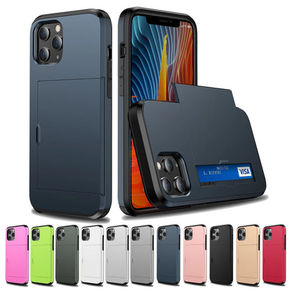 Slide Wallet Case Card Holder For iPhone 14 13 12 11 15 Pro Max X 7 8 Slim Cover