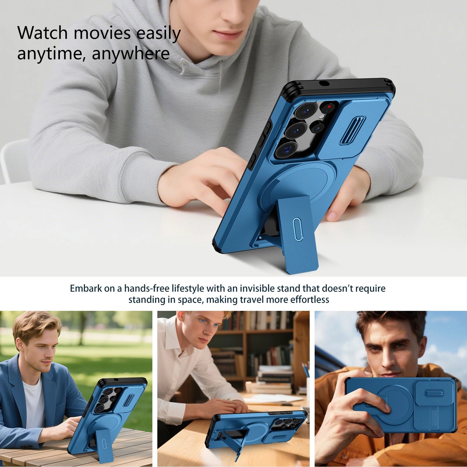 For Samsung Galaxy S25FE S24 S25 Ultra Shockproof Mag Safe Stand Slide Lens Case