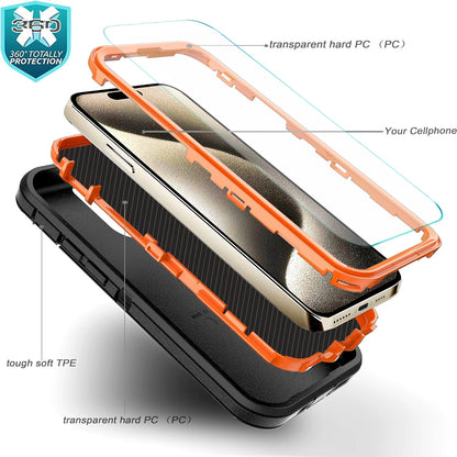 For iPhone 16 Pro Max Case 15 14 13 Phone Cover Shockproof Holster Screen Glass
