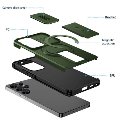 For Samsung Galaxy S25FE S24 S25 Ultra Shockproof Mag Safe Stand Slide Lens Case
