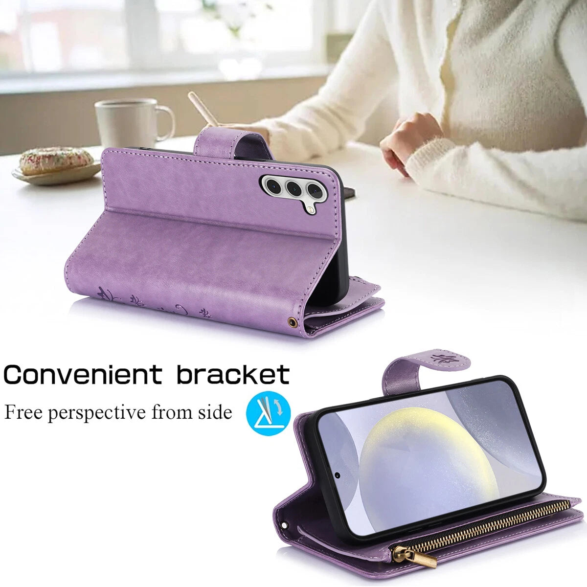 Leather Zipper Wallet Phone Case For Samsung Galaxy S25 S24 Ultra S23 S22 S21 FE