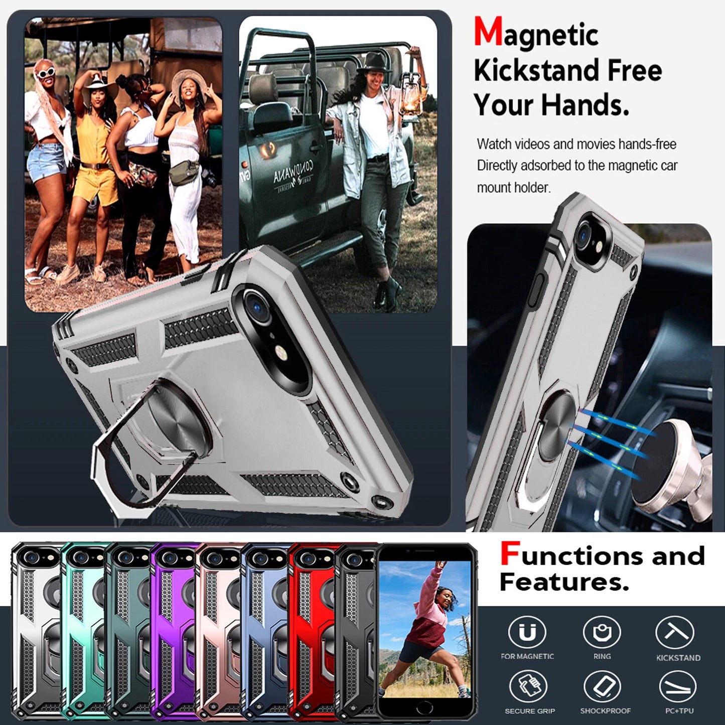 For iPhone SE Case /8/7/Plus/6S/SE 2020/Phone Cover Shockproof + Tempered Glass