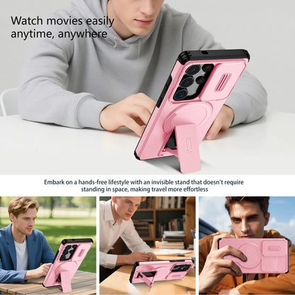 For Samsung Galaxy S25FE S24 S25 Ultra Shockproof Mag Safe Stand Slide Lens Case