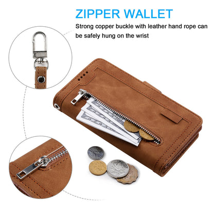 Zipper Leather Wallet Case For iPhone 16 15 17 Pro Max 14 13 12 11 Flip Cover