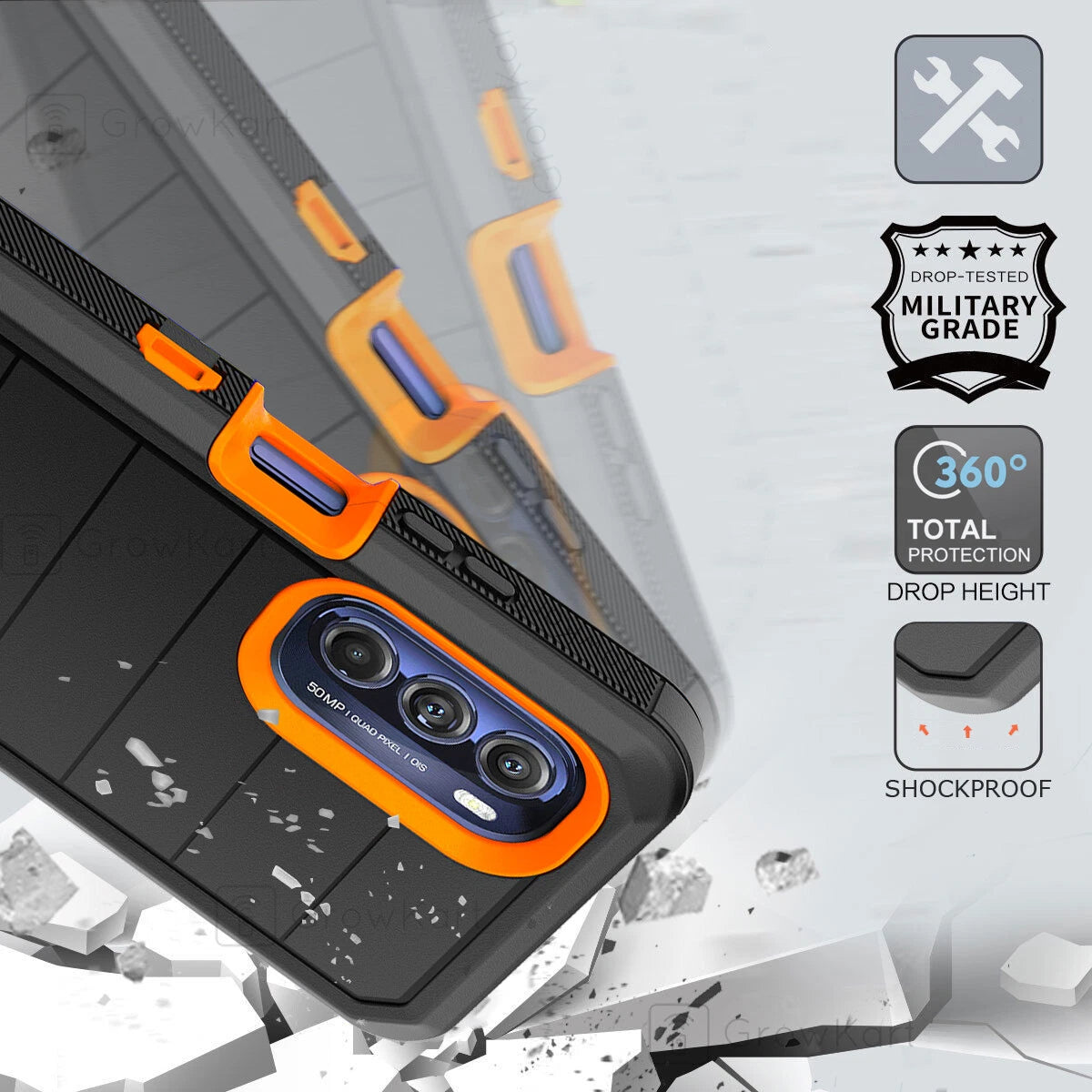 Rugged Shockproof Armor Hybrid Phone Case with Belt Clip Kickstand and Screen Protector