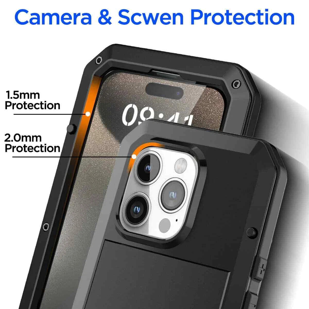 Heavy Duty Protection Armor Metal Case for iPhone 16e 16 15 14 13 12 11 Pro Max