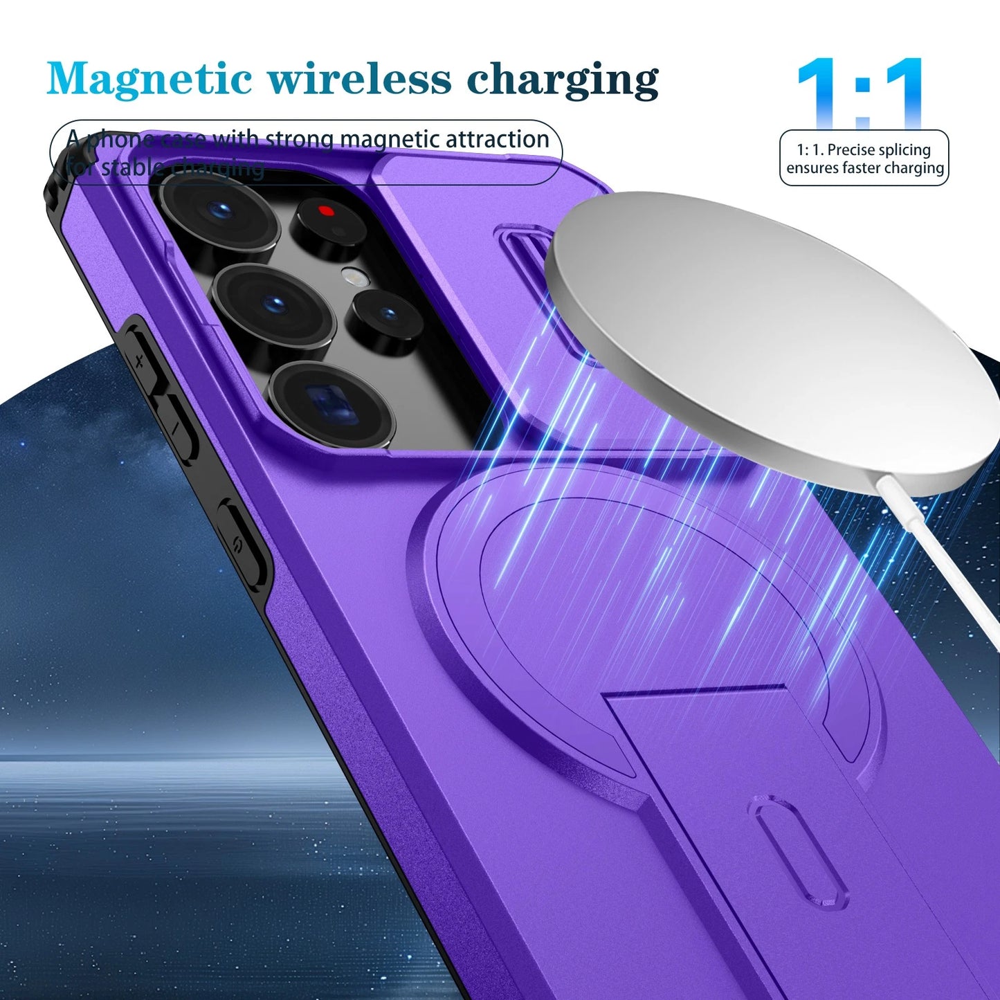 For Samsung Galaxy S25FE S24 S25 Ultra Shockproof Mag Safe Stand Slide Lens Case