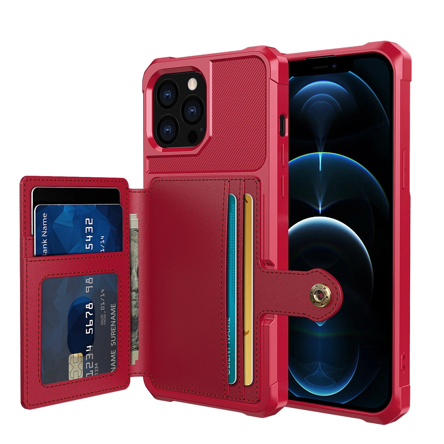 Premium Leather Wallet Case with Card Holder for iPhone 17 Pro Max, 16, 15, 14, 13, 12, 11, XR
