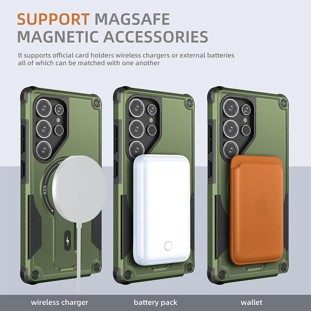 For Samsung Galaxy S25 Ultra S24 A17 A16 A25 A36 Shockpoof Mag Safe Stand Case