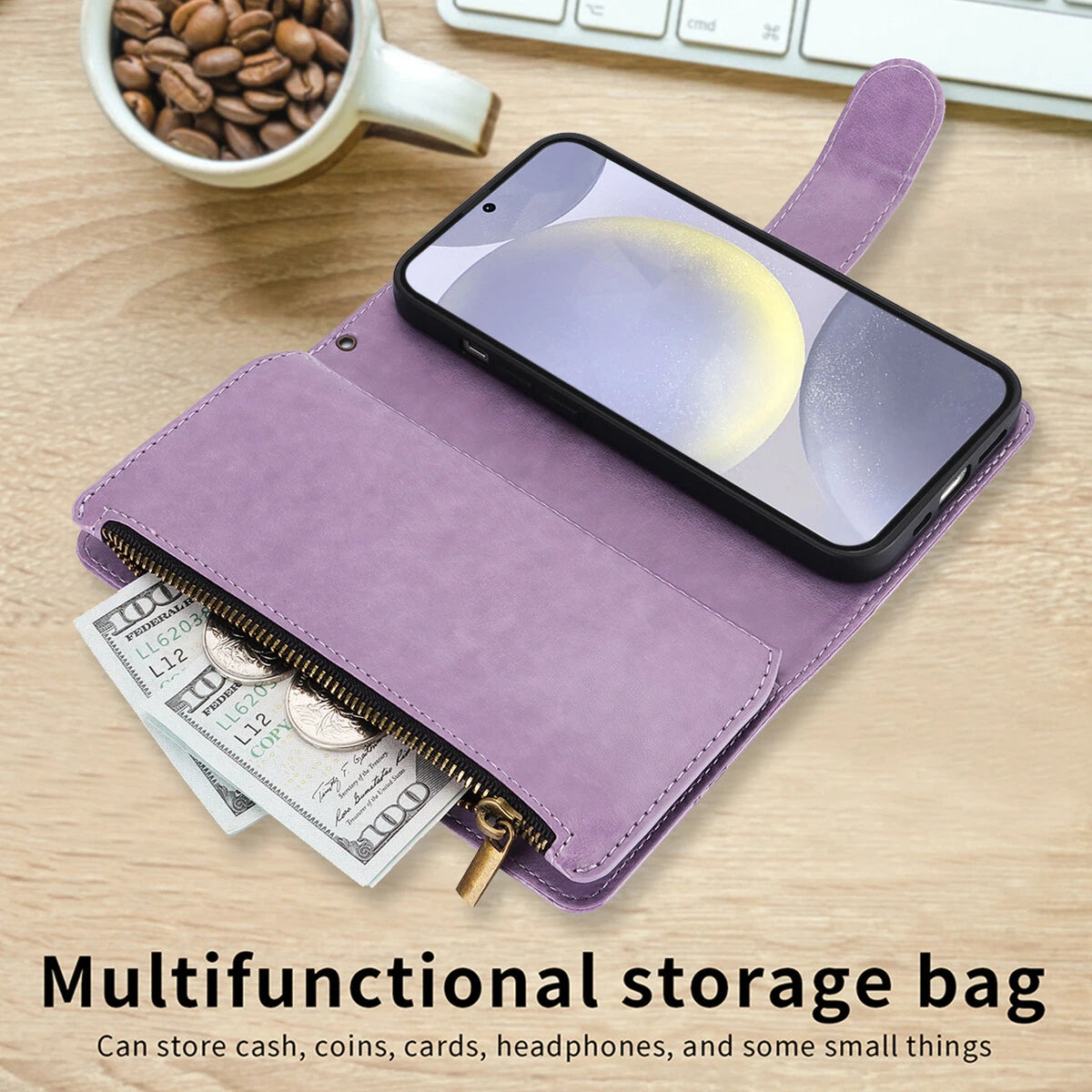 Leather Zipper Wallet Phone Case For Samsung Galaxy S25 S24 Ultra S23 S22 S21 FE