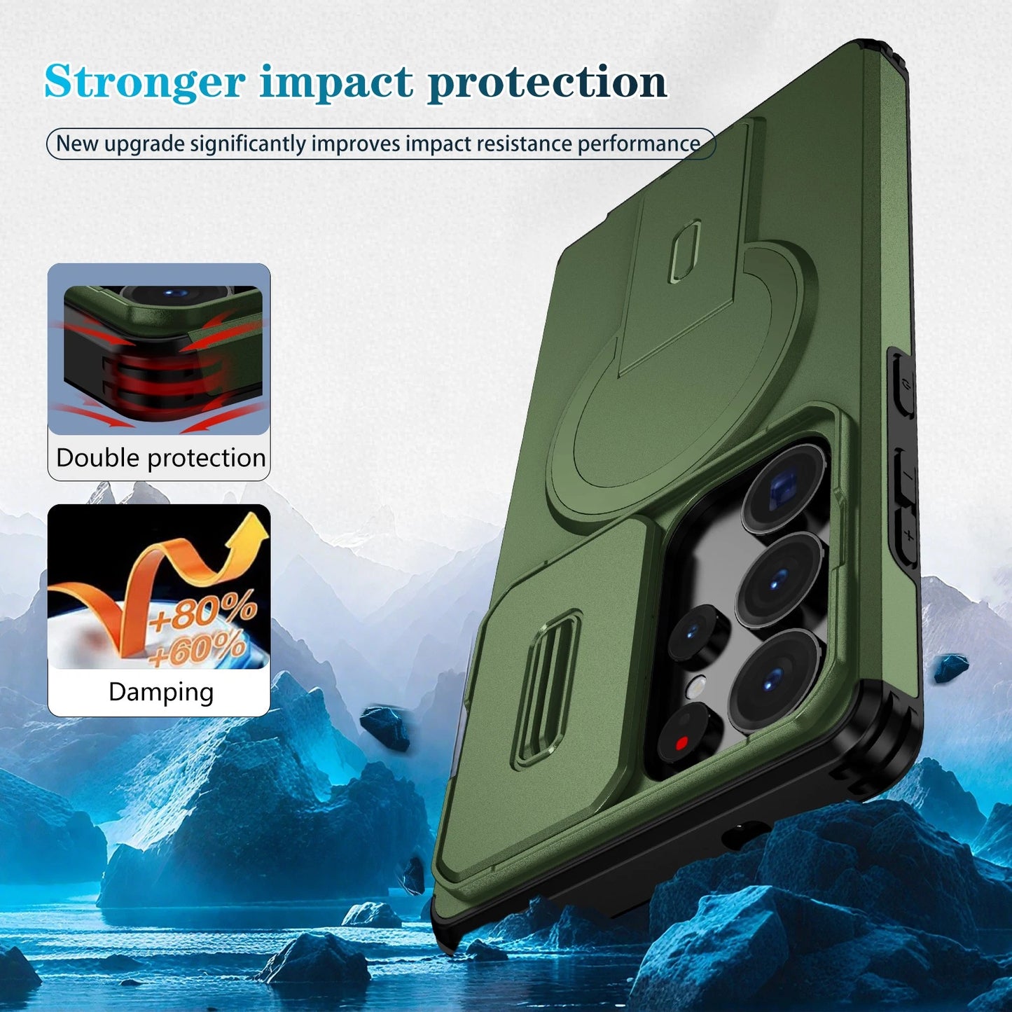 For Samsung Galaxy S25FE S24 S25 Ultra Shockproof Mag Safe Stand Slide Lens Case