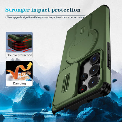 For Samsung Galaxy S25FE S24 S25 Ultra Shockproof Mag Safe Stand Slide Lens Case