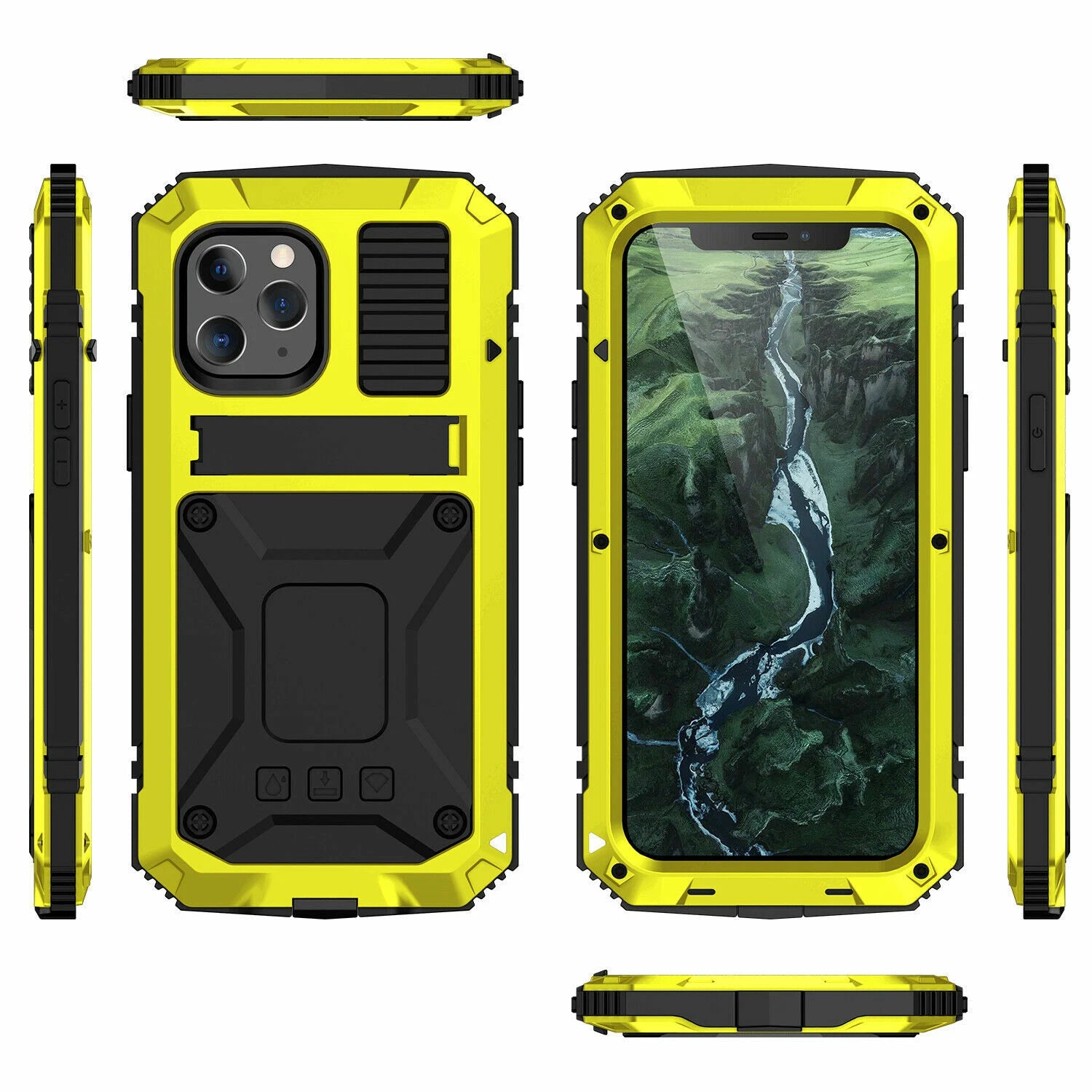 Heavy Duty Armor Metal Screen Glass Stand Case for iPhone 17 Pro Max 16 15 14 13