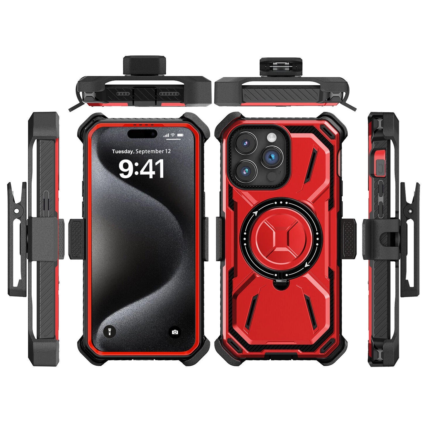 For iPhone 16 Pro Max 15 14 13 12 11 Heavy Duty Defender Case Belt Clip Holster