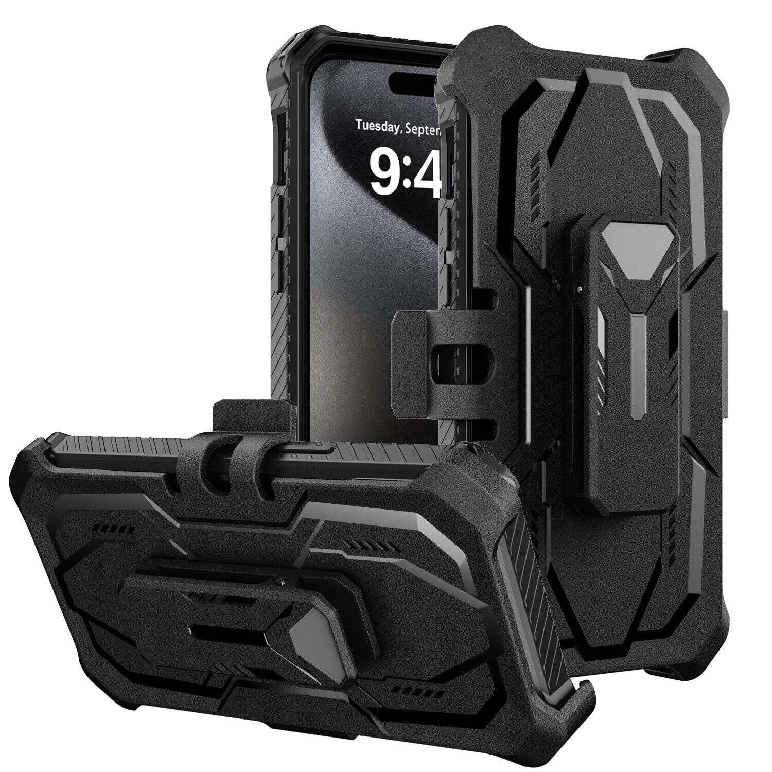 For iPhone 16 Pro Max 15 14 13 12 11 Heavy Duty Defender Case Belt Clip Holster