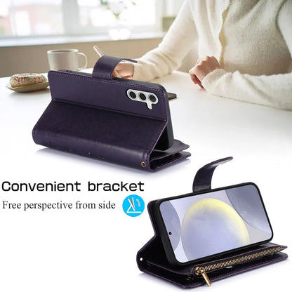 Leather Zipper Wallet Phone Case For Samsung Galaxy S25 S24 Ultra S23 S22 S21 FE