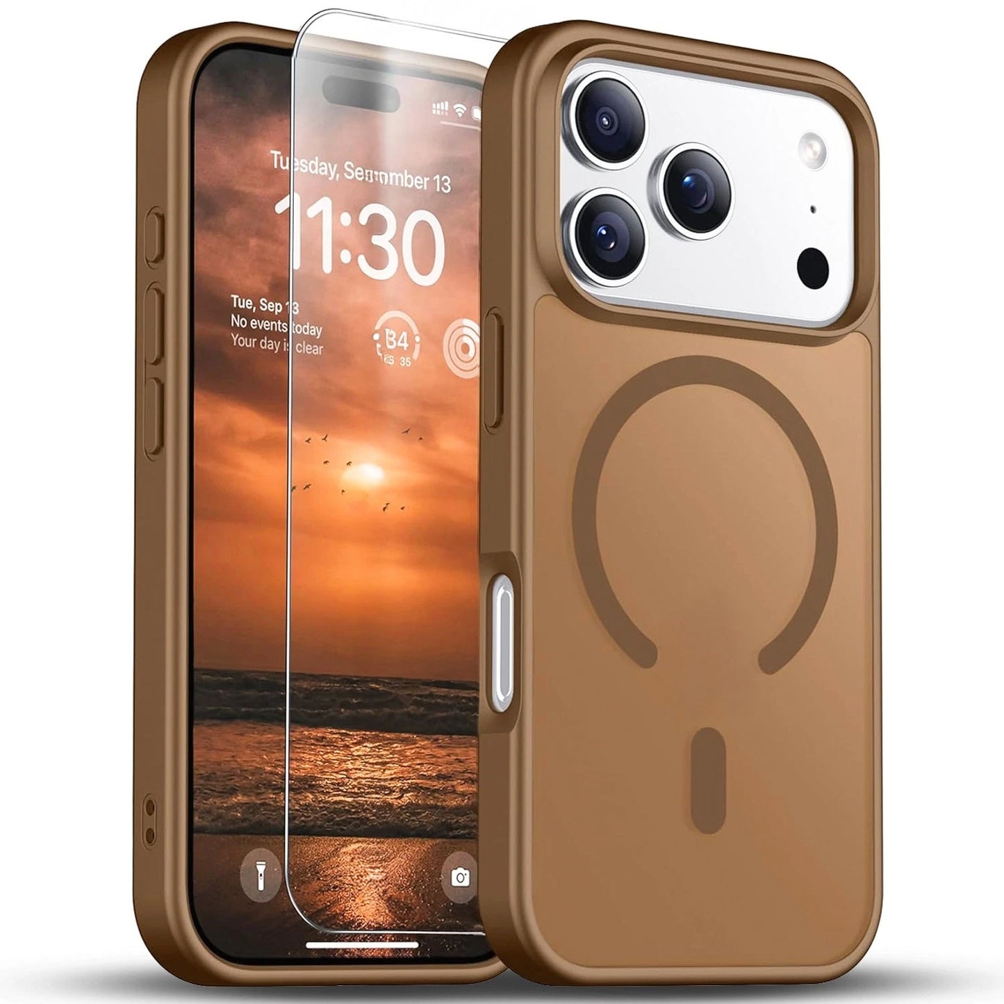 For iPhone 17 Pro Max Case 17 Pro 16 Phone Cover Shockproof Frost+Tempered Glass