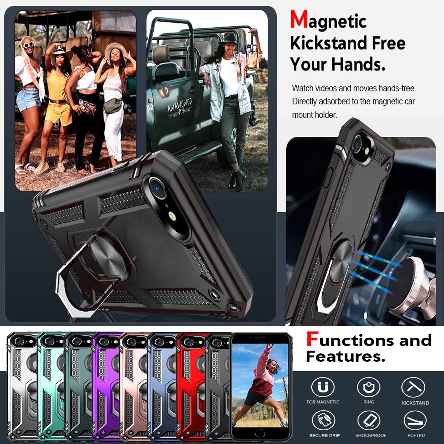 For iPhone SE Case /8/7/Plus/6S/SE 2020/Phone Cover Shockproof + Tempered Glass