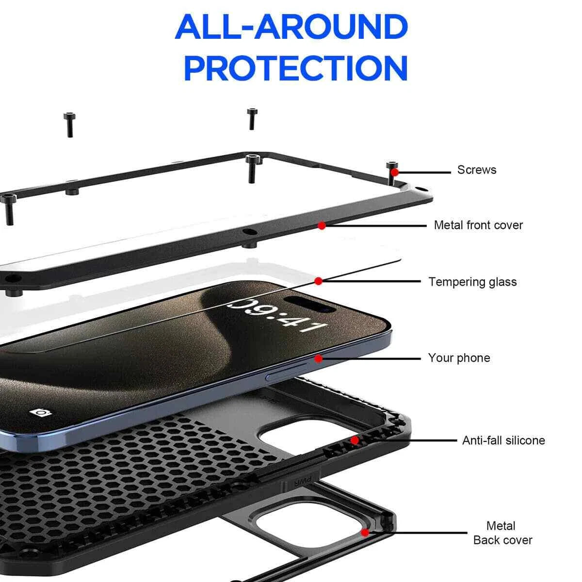 Heavy Duty Protection Armor Metal Case for iPhone 16e 16 15 14 13 12 11 Pro Max