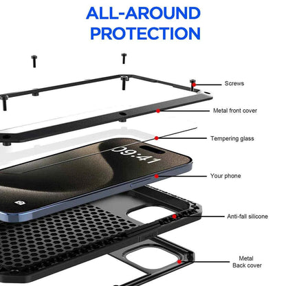 Heavy Duty Protection Armor Metal Case for iPhone 16e 16 15 14 13 12 11 Pro Max