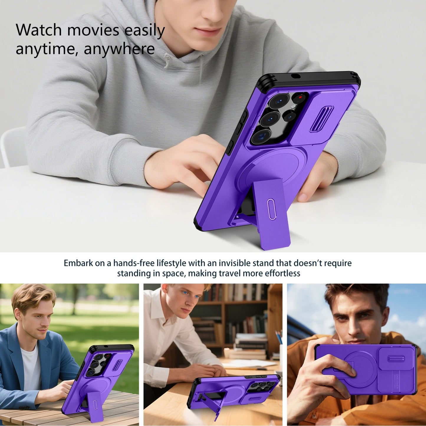 For Samsung Galaxy S25FE S24 S25 Ultra Shockproof Mag Safe Stand Slide Lens Case